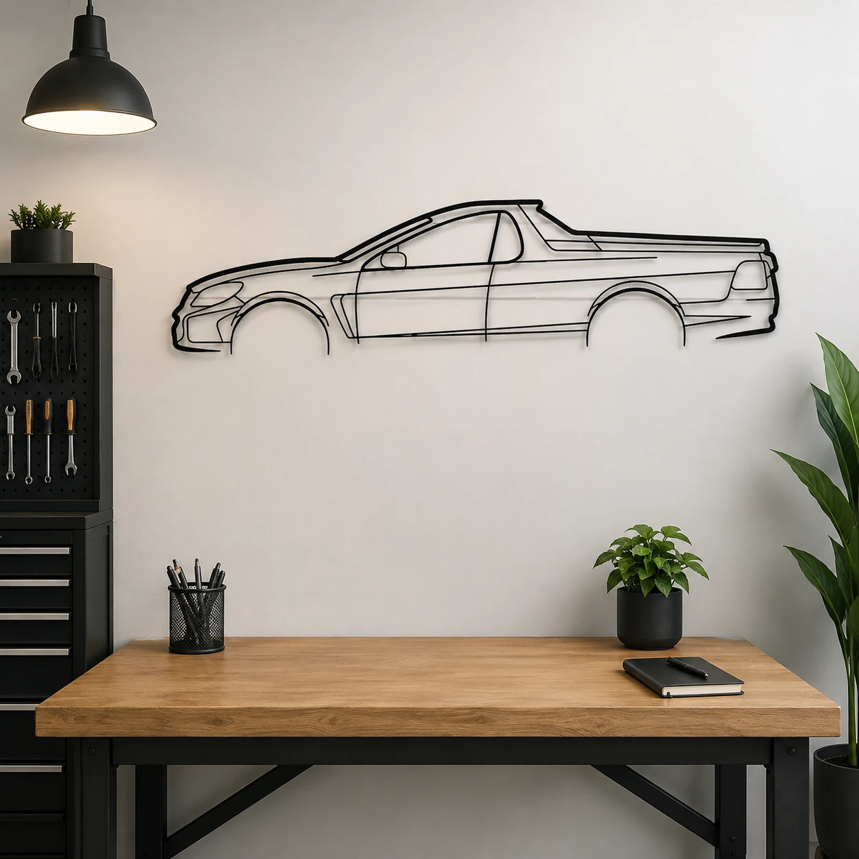Automotive wall art above a games room