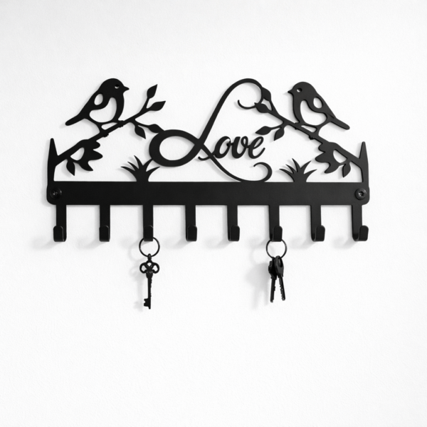 Love Bird Metal Key Holder Wall Decor | Decorative Key Rack for Home